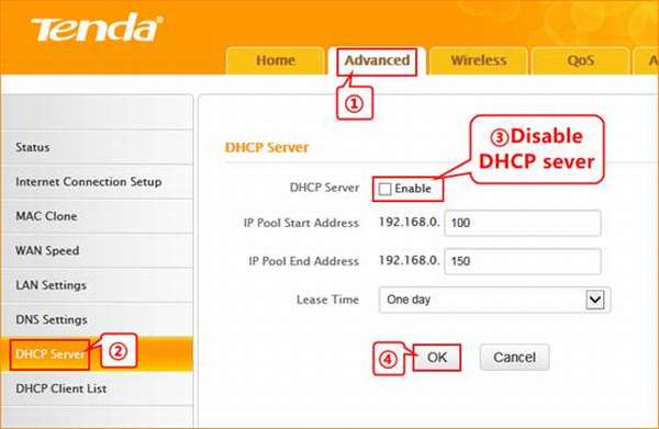 Настройка DHCP-сервера на Tenda N301