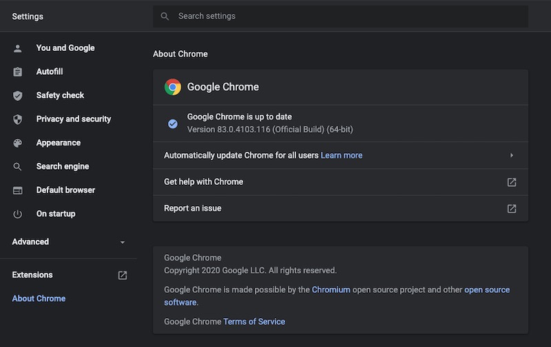 Обновите браузер Google Chrome до последней версии