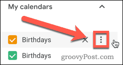 Трехточечный значок меню в Календаре Google
